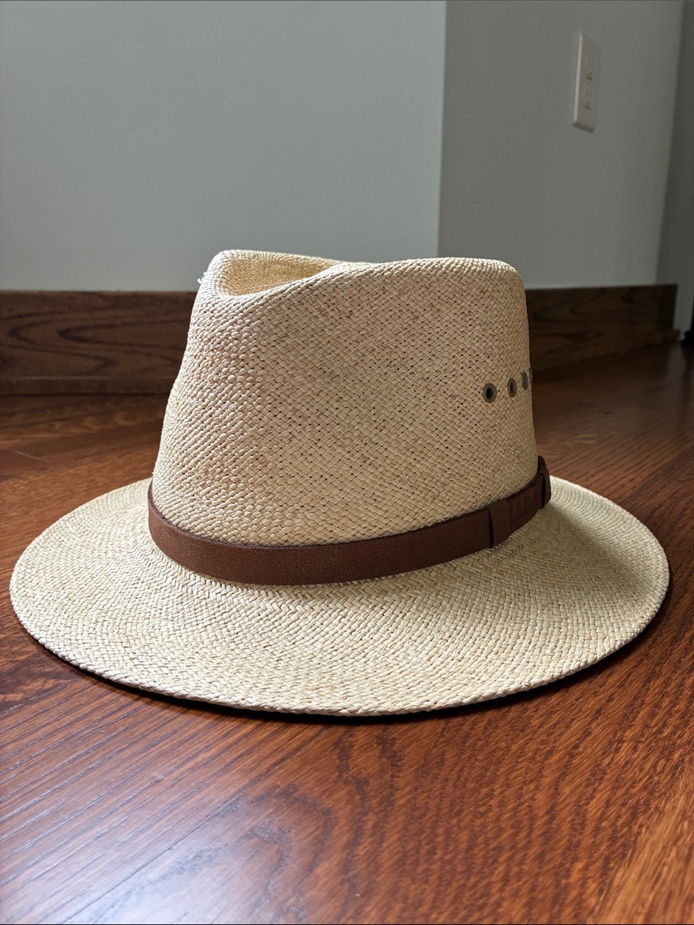 Straw Panama Hat with Brown Band - Natural